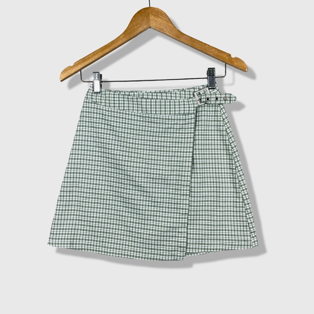 John Galt Mini Skirt Womens One Size Green Plaid Preppy Academic Y2K Belted